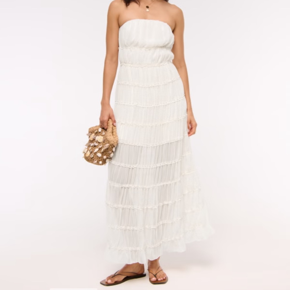 Abercrombie and fitch Strapless Ruffle Maxi Dress